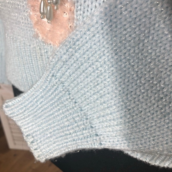 Vintage 90s Jaclyn Smith Pullover Sweater Beaded Paisley Detailing Light Blue S - Picture 13 of 15